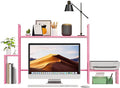 WelFurGeer LED Desk Shelf Organizer with RGB Light Strip, 2-Tier Desktop Shelf for Computer Monitor, Sturdy Metal Frame & Wood Shelves - Desk Hutch Bookshelf for Home Office, Dorm, Gaming Setup (Pink)