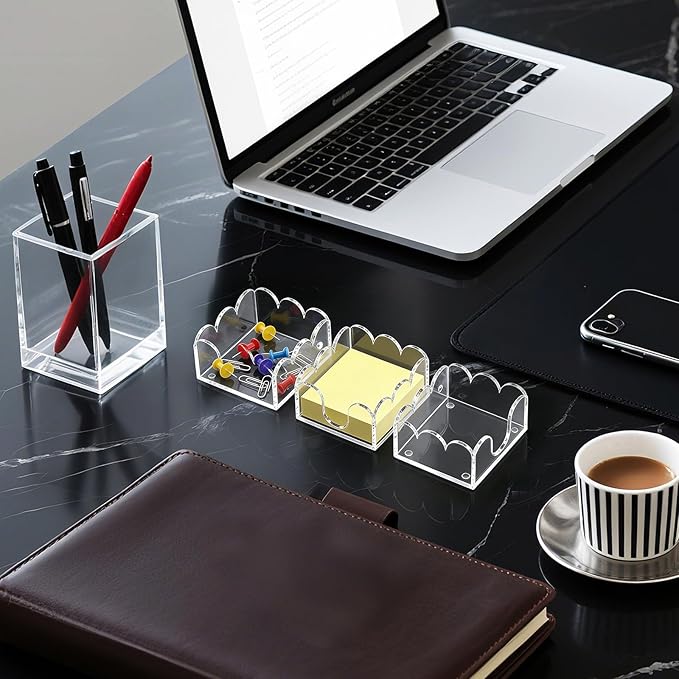 YAGELI Magnetic 3-in-1 Acrylic Sticky Note Holder Dispenser | Modern Desktop Organizer for 3x3 Post It Notes & Memo Pads with Non-Slip Base | for Productive Workspace at Office, Home or School | Clear
