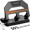 AFMAT Heavy Duty 3 Hole Puncher, 40-Sheet Paper Punch Heavy Duty, 50% Reduced Effort Three Hole Punch, 10K+ Uses, Metal Hole Puncher 3 Ring w/Large Tray, Bulit-in S.S. Paper Guide HPX2(Black)