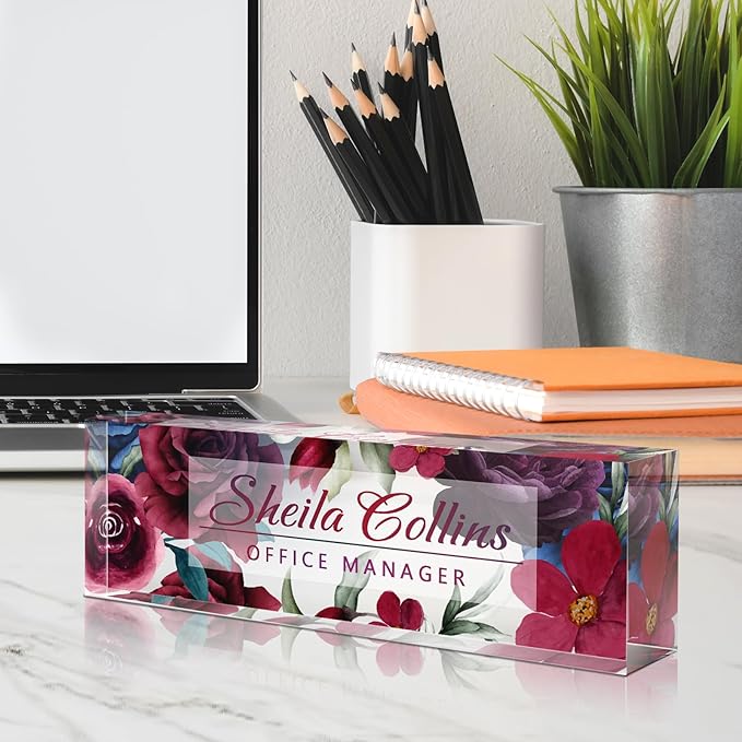 Custom Name Plate for Desk, Employee Appreciation Gifts, Office Decor, Acrylic Personalized, Accessories, Funny Gifts for Coworkers Boss Teacher (Rose A)