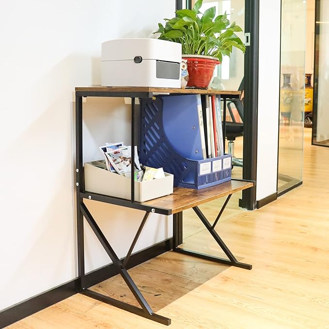 aboxoo Printer Stand for Desk, Desktop Printer Shelf Large 3-Tier Multi-Purpose Office Organization Shelves for Home Office, Rustic Brown