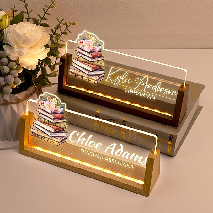 Desk Name Plate Personalized, Custom Office Light Up Name Plate for Teachers, Desk Decorations for Women Men Office, Employee Appreciation Gifts for Teachers Coworkers
