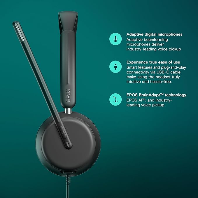EPOS IMPACT 860 Dual-Sided Wired USB C and USB A Headset for PC with Noise-Canceling Mic, Super Wideband Audio, High-Performance Sound, Comfortable Fit for Business Calls & Office Use, Multi Compatibl