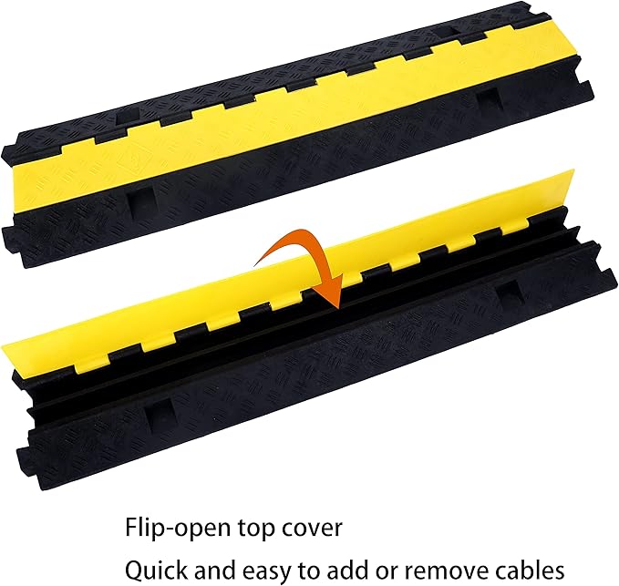 Cable Ramp Cable Protector Ramps Wire Hose Protective 2 Channel Traffic Rubber Plastic Cord Cover Speed Bump for Asphalt Concrete Gravel Driveway Outdoor, 3 Pack