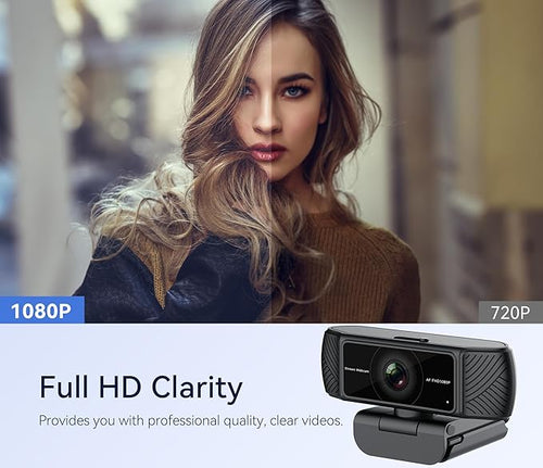 Amdony Streaming Webcam for PC - 1080P HD Webcam with Microphone, Privacy Cover, AutoFocus, Noise Cancellation, Auto Light Correction, USB Computer Web Camera, Plug and Play, for Laptop, Desktop, Mac