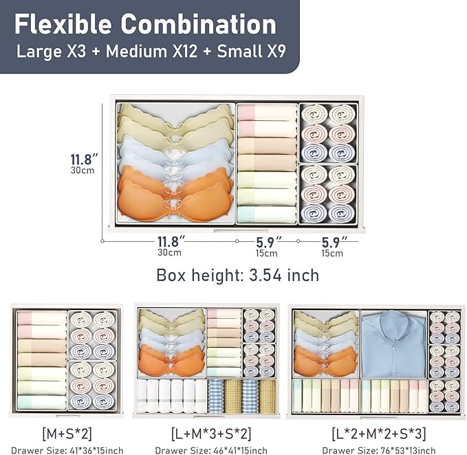 DIMJ Drawer Organizer Clothes, 8 Pack Dresser Organizer, Foldable Closet Organizers and Storage, Fabric Dresser Bins, Drawer Dividers for Nursery, Baby Clothes, Underwears, Sock (white)