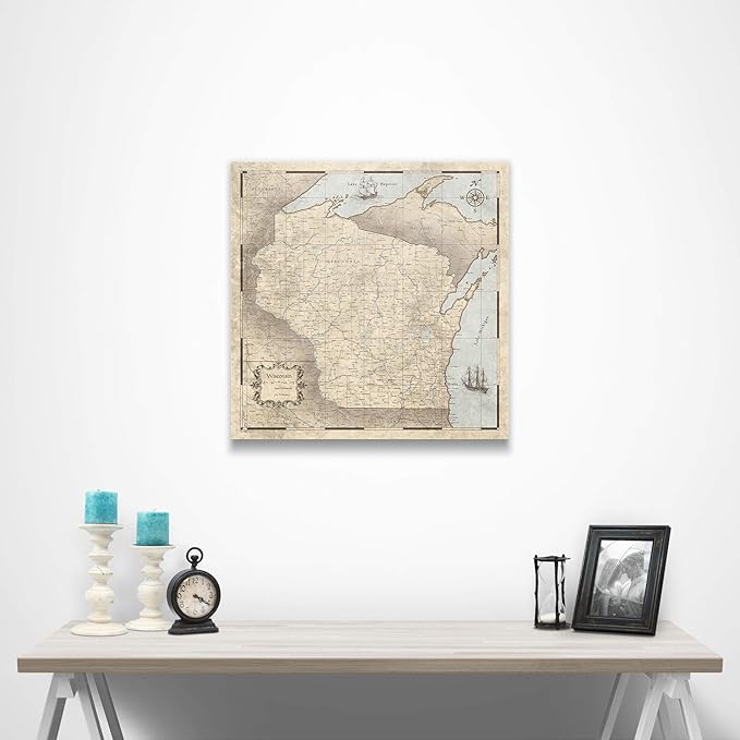 Push Pin Wisconsin Map Board - With Push Pins to Mark Wisconsin Travel - Handmade in Ohio, USA - Design: Rustic Vintage