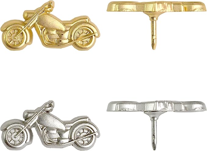 Motorcycle Push Pins - Silver Metal Motorcycle Pins - for Cork Board, Maps, or Lapel Pin Use - Designed in USA - Set of 4