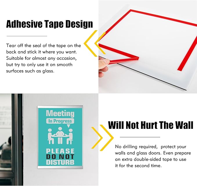 Acrylic Magnetic Sign Holder, Easy-Opening 11 x 17 Wall Mount Display Frames, Self Adhesive Back Plastic Clear Document Frame, Silver Aluminium Strips Frame (11 x 17, 12Pack)