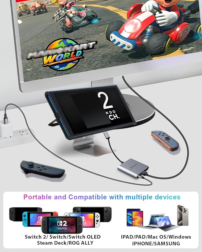 Switch 2 Dock for Nintendo Switch 2 Docking Station with HDMI 2.1/PD Port/USB A Compatible with MacBook/Laptop ! ! Require Manual firmware Update for V21 or Above ! ! (Update Support Available)