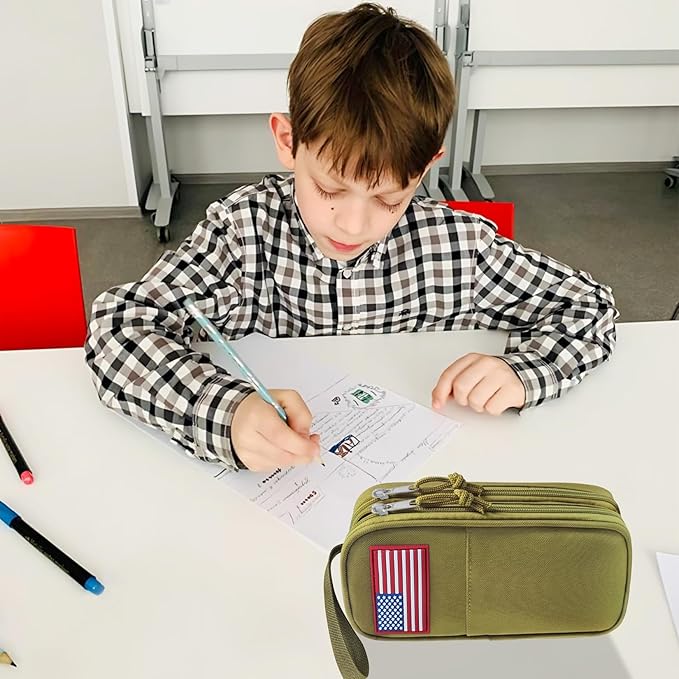 Tactica Pencil Case for Boys,Large Boys Pencil Pouch with Zipper Compartments, Big Capacity Pen Box Pen Bag Organizer for School College Office Kids Teen Boy Men Adult