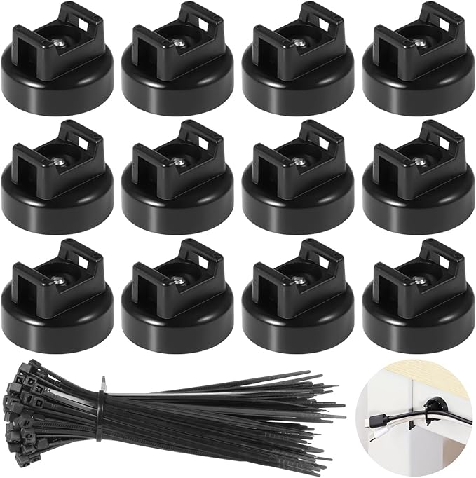 Magnetic Cable Zip Tie Mounts, 50 Pcs Magnets with 200 Pcs Cable Zip Ties, Multipurpose Magnetic Cable Holder for Cable Management, Wire Management Bases, Wire Cable Clips