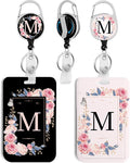 2 Pack A-Z Letter ID Badge Holder with Clip Badge Reels Retractable Heavy Duty,Keychain，ID Holder for School Nurse Office M