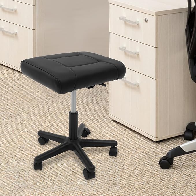 TFCFL Adjustable Height Foot Rest Stool with 5 Wheels, Footrest Stool Under Desk, Office Foot Chair with Soft Cushion, Ergonomic Footstool for Home, Office, Massage Parlors, Beauty Salons