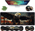 Ergonomic Keyboard Wrist Rest & Mouse Pad Wrist Rest Set,Large XXL Gaming Desk Mat 31.5"x 11.8",Non-Slip Base, Memory Foam,Easy Typing Pain Relief for Office & Home,Patriotic American Flag Bald Eagle