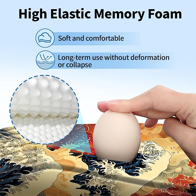 YIWEI Ergonomic Mouse Pad with Wrist Rest - Comfortable Office Mousepad with Memory Foam Wrist Support for Carpal Tunnel Relief, Mouse Pads with Non-Slip Base for Gaming and Home (Waves)