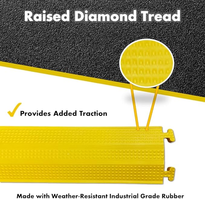 Kable Kontrol Drop Over Floor Cord Cover – 36” Inch Long 1 Channel Cable or Wire Protector – Rubber Ramp for Indoor and Outdoor Use – Yellow