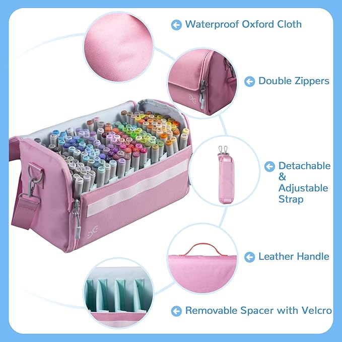 Togood Marker Pens Storage Tote Handbag, Up to 160 Pens, Pink Crossbody Bags Causal Shoulder Bag for Artists Hobbyist