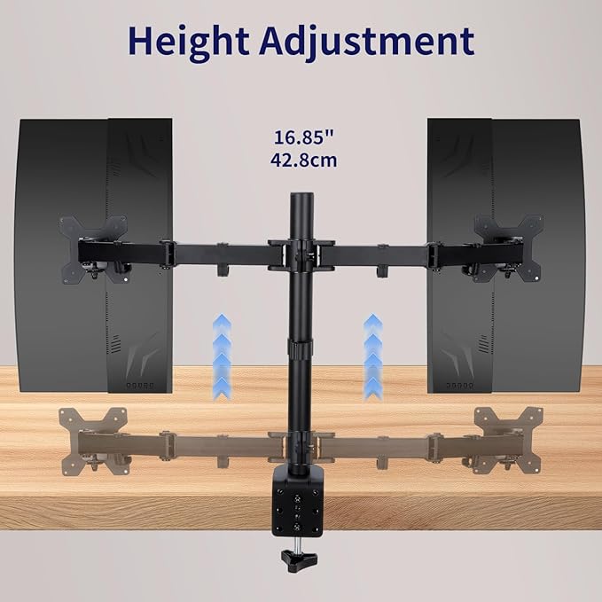 Monitor Desk Mount, Heavy Duty Adjustable Monitor Stand, Arm Desk Mount with C Clamp/Grommet Base (Dual Arms Fit 13"-32")