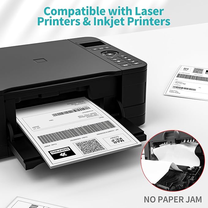 100 Sheets Sticker Paper Matte White, 8.5" x 11" Label Paper for Laser & Inkjet Printer, Full Sheet Label for Shipping Address Mailing