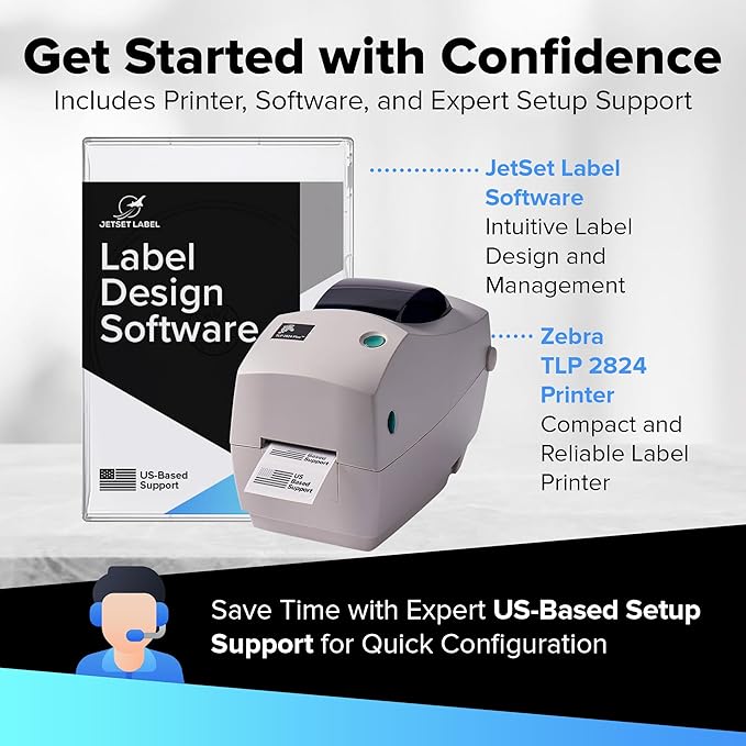 Zebra TLP 2824 Plus Thermal Transfer Desktop Monochrome Printer | 2 in Width | Serial & USB Port Connectivity 282P-101110-00 | Include Jetset Software