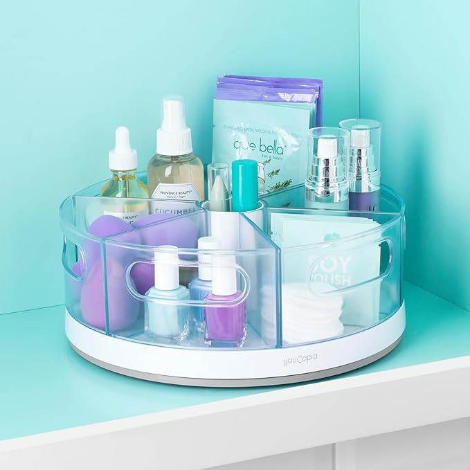 YouCopia Crazy Susan Lazy Susan Organizer, 6 BPA-Free Removable Clear Bins with Handles, Rotating Storage Turntable for Kitchen Cabinet, Pantry and Bathroom Organization,White