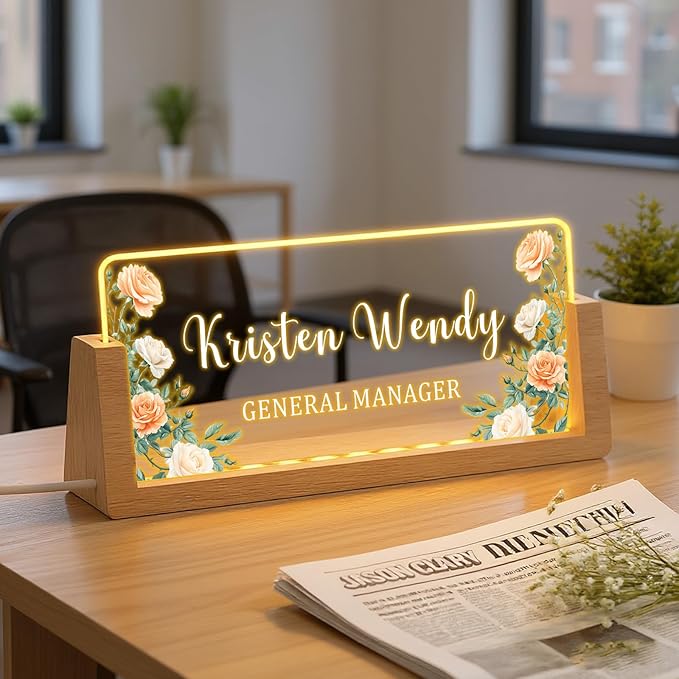 Ships Next Day, Custom Name Plate for Desk - Business Light Up Acrylic Desk Name Plate Personalized Elegant Office Gift for Boss Coworker Teacher Employee Appreciation Gift, Office Decor for Women Men