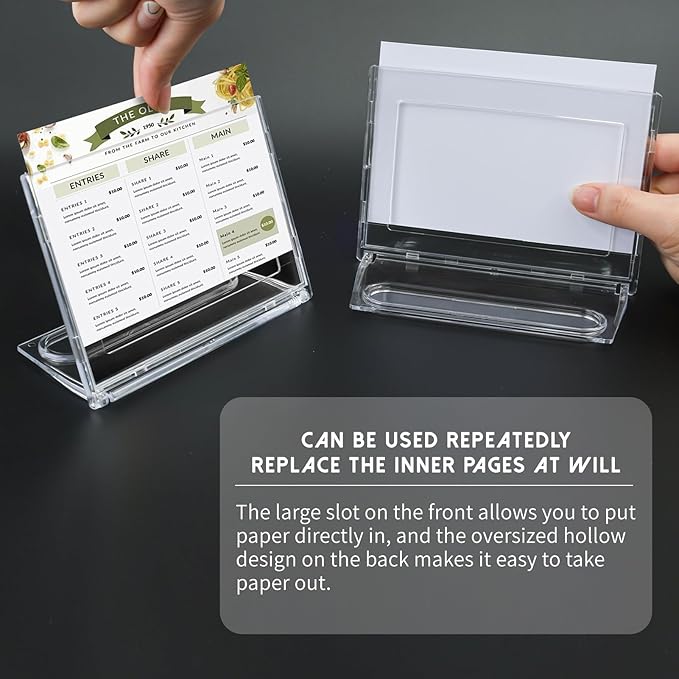 2 Pack 4x6 Inch Small Sign Holder Horizontal, Double-Sided Usage with Swivel Base for Table Display, for Office, Store, Restaurant, Retail Counters, for Name Sign, Price Message Board, Note