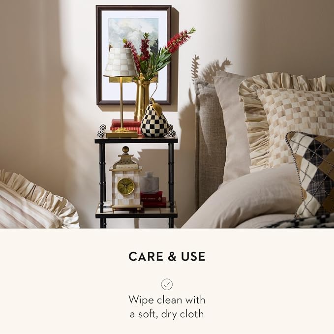 MACKENZIE-CHILDS Desk Clock, Retro Analog Clock for Room Decor, Brown-and-White Mocha Check