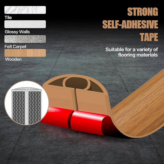 Floor Cord Cover Self Adhesive Cord Hider,10FT Cable Management, Extension Strip Protector for Wires, Prevent Cable Trips for Offices, Gyms, Exhibitions Cavity:0.39"(W) x 0.27"(H) Brown Wood