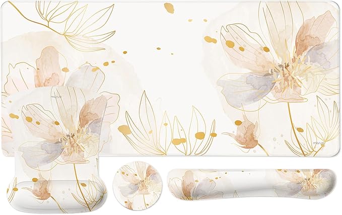 MOSISO Desk Mat Keyboard Mouse Pad Set, Large Gaming Mouse Pad&Keyboard Wrist Rest&Mousepad with Wrist Rest&Coaster, Ergonomic Non-Slip Home Office Mousepad with Memory Foam, Orange