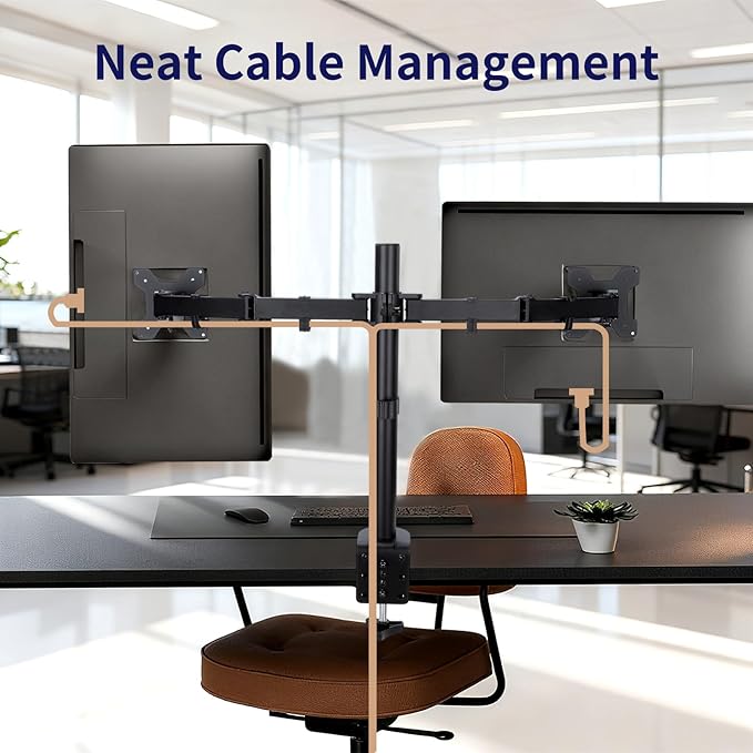 Monitor Desk Mount, Heavy Duty Adjustable Monitor Stand, Arm Desk Mount with C Clamp/Grommet Base (Dual Arms Fit 13"-32")