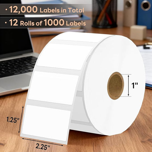 2.25" x 1.25" Direct Thermal Labels, Strong Adhesive Barcode & Address Stickers Compatible with Zebra, Rollo, Munbyn & Most Desktop Thermal Printers (12 Rolls / 12000 Labels), TRSTGIX