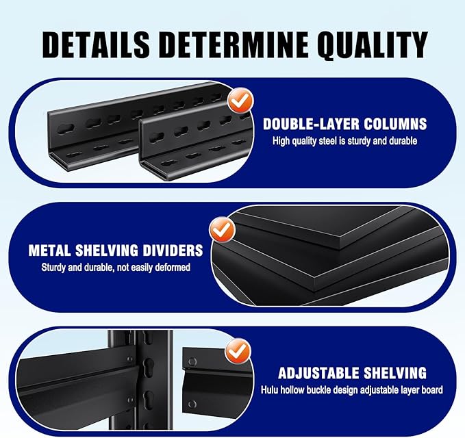 71" H-46 W Garage Shelving, 5-Tier Heavy Duty Storage Shelves, Adjustable Metal Shelving Unit, Utility Garage Organizer Shelf for Basement, Pantry, Warehouse, 20" D x 46" W x 71.2" H, Black