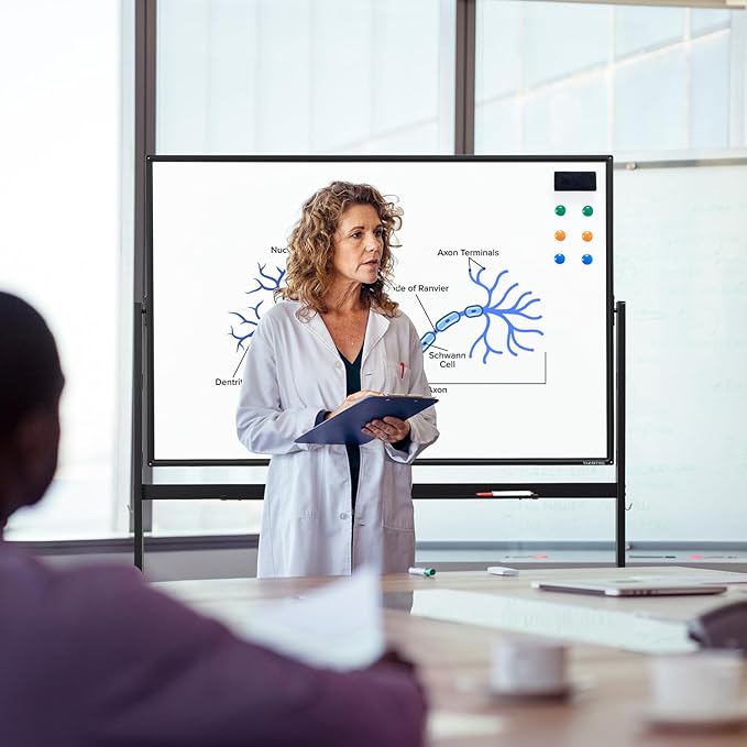 TSJ OFFICE Large Rolling Whiteboard - Dry Erase Magnetic 48 x 32 Inches White Board Height Adjust Double Sides Mobile Portable Easel on Wheels, Dry Erase Board with Stand for Office, Home & Classroom