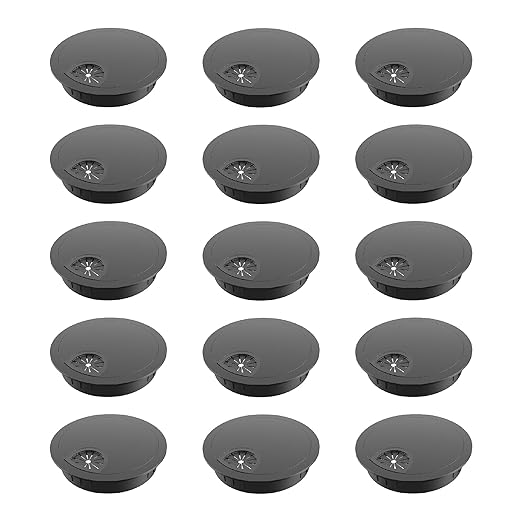 15 Pack Desk Grommet 2-1/8 Inch 53mm, ABS Plastic Computer Desk Wire Hole Cover, Office Desktop Cord Cable Hole Ring, Black