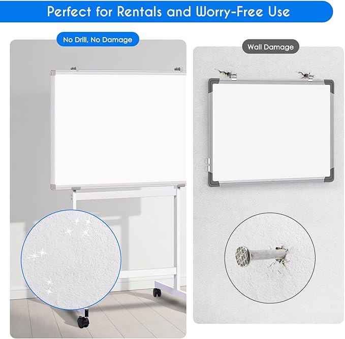 Maxtek Mobile Whiteboard Stand with Wheels, Height Adjustable No Drill Needed Dry Erase Board Easel Stand for Classroom, Office, Home & School, Whiteboard Stand Only