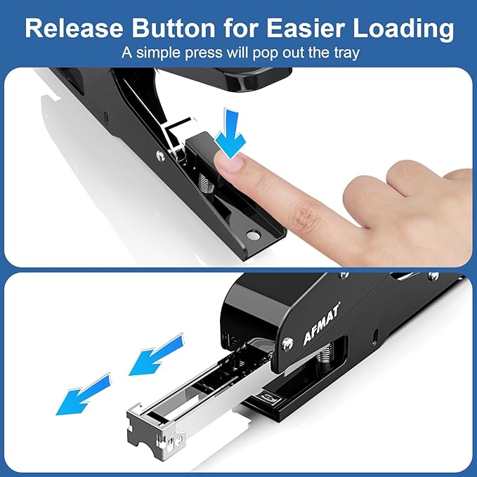 AFMAT Effortless Plier Stapler, Metal 35 Sheet Stapling Plier, 15000+ Stapling Times, with Staples & Reload Button, Handheld Stapler Heavy Duty, Space Save Size, Good for Office, Home, School, Black