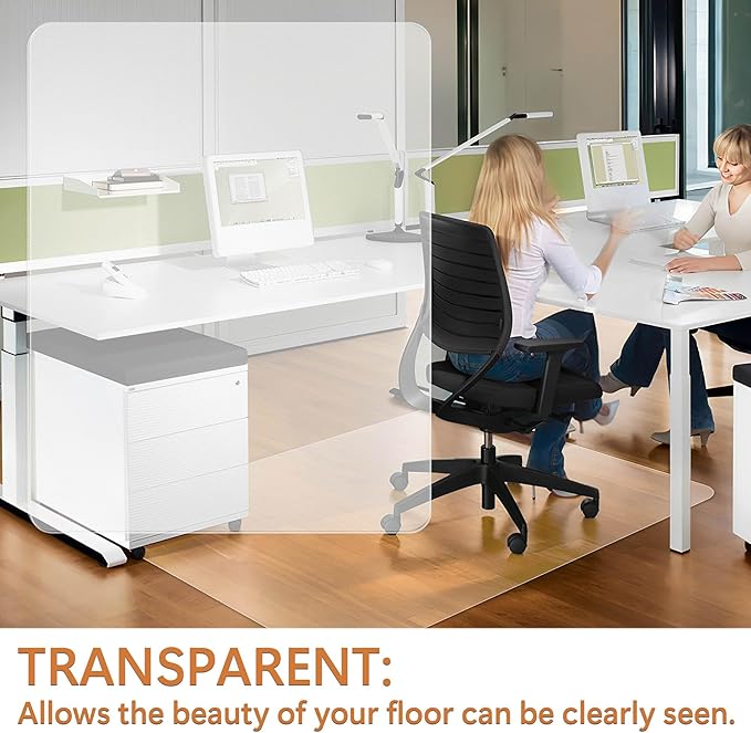 HOMEK Office Chair Mat for Hardwood Floor, 45”x 53” Vinyl Desk Chair Mat Clear Floor Protector Mat for Rolling Chair Office & Home, Easy Glide and Flat Without Curling