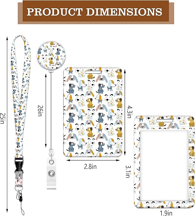 BLOCIT Lanyards for ID Badges and Keys, Funny Badge Reel Retractable with Clip,ID Badge Holder with Breakaway Lanyard, Teacher Nurse Office Gifts（White Puppy Dog）