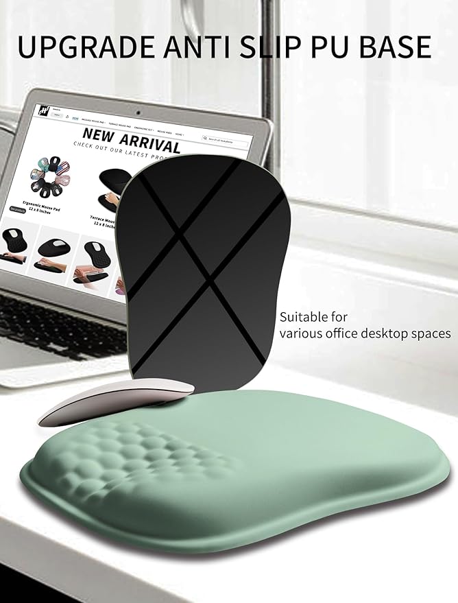 Hokafenle Ergonomic Wrist-Hugging Mouse Pad Wrist Support, U-Shaped Holding Wrist Rest Mousepad for Carpal Tunnel Pain Relief with Cushioned Memory Foam Slope Massage Bulge (10.2x8.3 in,Light Green)