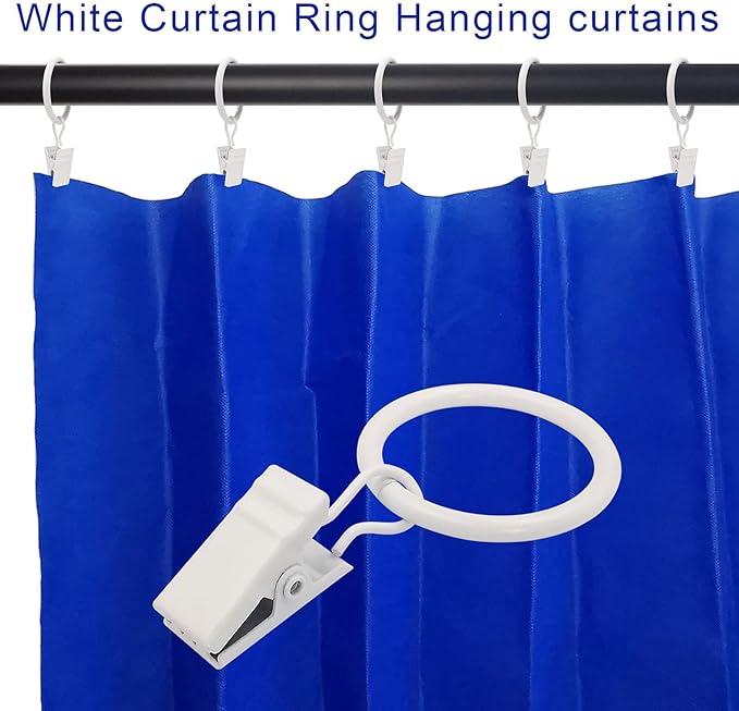 LLPJS 44 Pack Curtain Rings with Clips, Curtain Clip Rings Hooks, Bow Hanger Clips for Hanging Drapery Drapes Bows, Ring 1 inch Interior Diameter, Fits up to 5/8" Rod, White