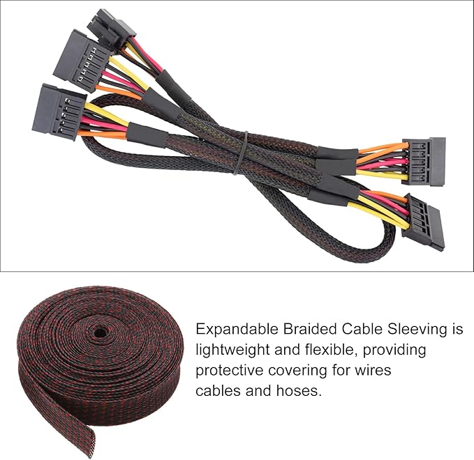 25ft PET Expandable Wire Loom 1.25 Inch, PET Braided Wire Sleeving Cable Management Sleeve Tubing [for Audio Video Home Office Cord Protector]-Black, Red