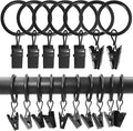 LLPJS 100 Pack Curtain Rings with Clips, Curtain Clip Rings Hooks, Bow Hanger Clips for Hanging Drapery Drapes Bows, Ring 1 inch Interior Diameter, Fits up to 5/8" Rod, Black