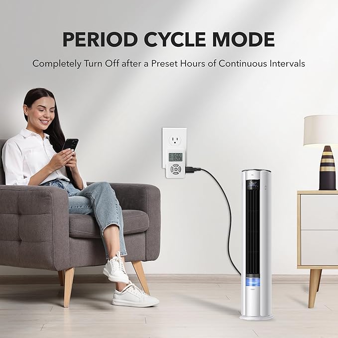 BN-LINK Digital Outlet Timer with Interval Repeat Cycle Indoor,24 Hour Programmable Outlet Timers for Electrical Outlet, Energy Saving 3 Prong Plug-in Outlet with Countdown On/Off,125V/15A/1875W