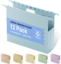 Wheat Straw Plastic Hanging File Folders Letter Size, 2'' Expansion Extra Capacity Filing Cabinet Folders with Tabs, 12 Pack Reinforced Accordion File Organizer for Office School(Morandi Blue)