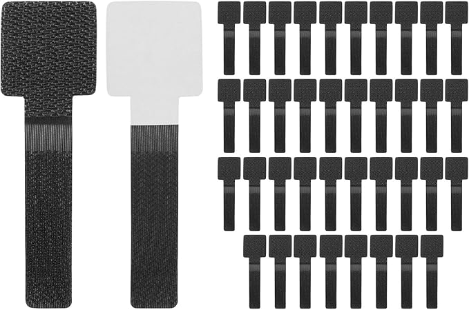 40-Pack Hook and Loop Cable Ties, 3.5 x 1.1 Inch Enhanced Self-Adhesive Cord Organizer for Desk/Home/Wall/Office Essentials, Cable Management Under Desk [Black]