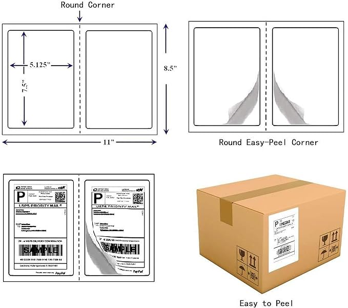 RyhamPaper Shipping Labels with Round Corner, 8.5 x 5.5 Inches Half Sheet Self Adhesive Shipping Address Labels for Laser and Inkjet Printer (15000 Labels)
