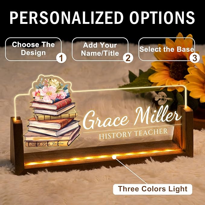 Desk Name Plate Personalized, Custom Office Light Up Name Plate for Teachers, Desk Decorations for Women Men Office, Employee Appreciation Gifts for Teachers Coworkers