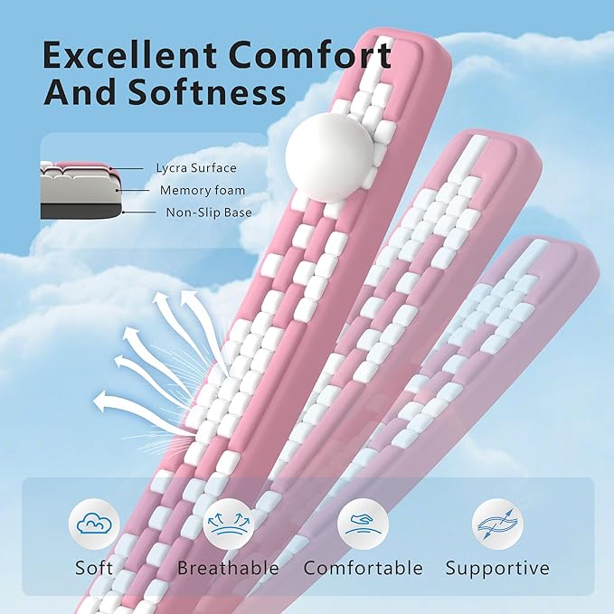 MEKASS Keyboard Wrist Rest, Ergonomic Wrist Pad, Soft Memory Foam Keyboard Hand Rest with Non-Slip Base, Easy Typing, Pain Relief, Comfort Support for Office Work Gaming Accessories (Pink White)